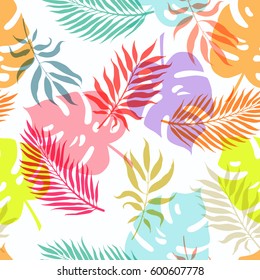 Summer exotic floral tropical palm leaves background. Vector abstract seamless pattern. Plant flower nature wallpaper