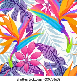 Summer exotic floral tropical palm leaves background. Vector abstract seamless pattern. Plant flower nature wallpaper