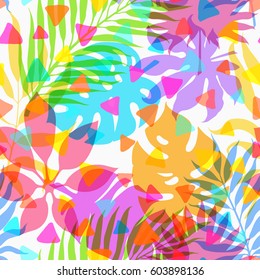Summer exotic floral tropical palm leaves background. Vector abstract seamless pattern. Plant flower nature wallpaper