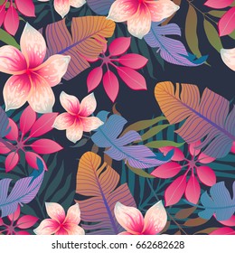 Summer exotic floral tropical palm leaves background. Vector abstract seamless pattern. Plant flower nature wallpaper