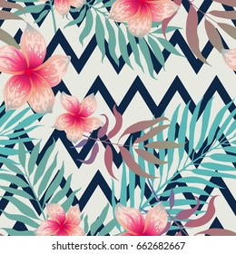 Summer exotic floral tropical palm leaves background. Vector abstract seamless pattern. Plant flower nature wallpaper