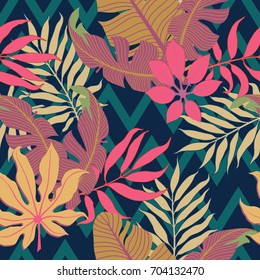 Summer exotic floral tropical palm leaves background. Vector tropical abstract seamless pattern. Plant flower nature wallpaper