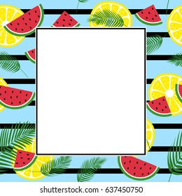 Summer exotic frame with fresh watermelons