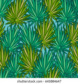 Summer exotic plant seamless pattern. Tropical palm leaves background
