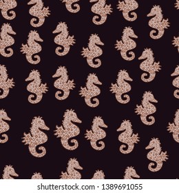 Summer exotic symbol. Neutral, gray, brown and turquoise sea life. Funny Sea Horse. Vector. Cute seamless pattern for girls, boys, clothes, wallpaper. Watercolor illustration. Hand drawn illustration.