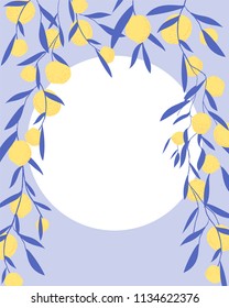 Summer exotic and tropic background design can be used for leaflets,postcards, invitation card. Composition with lemons and leaves. Vector universal card with place for text.