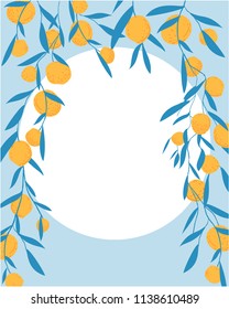 Summer exotic and tropic background design can be used for leaflets,postcards, invitation card. Composition with lemons and leaves. Vector universal card with place for text.