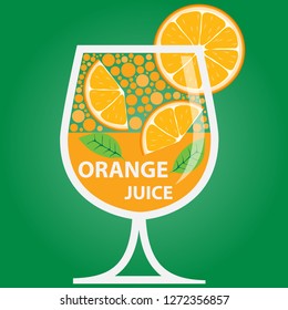 Summer exotic and tropic juice lemonade vector vintage poster. Orange juice with orange slices in a glass. Vector illustration.