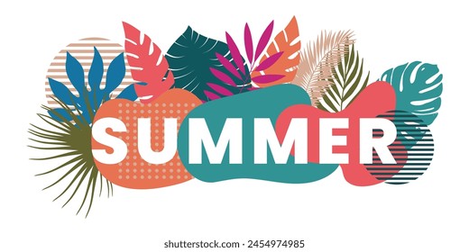 Summer exotic and tropical background design. Composition with palm leaves. Vector.