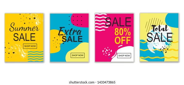 Summer Extra Total Sale Banner Set. Flyer Design Promotion Advertising Vector Illustration. Internet Shopping App, Online Store Application. Super Discount Offer. Social Media Promo