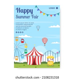 Summer Fair of Carnival, Circus, Fun Fair or Amusement Park Poster Template Flat Illustration Editable of Square Background for Social Media