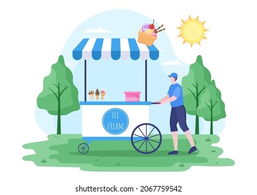 Summer Fair with Carnival, Circus, Funfair or Amusement Park. Landscape of Carousels, Roller Coaster, Air Balloon and Playground Vector Illustration