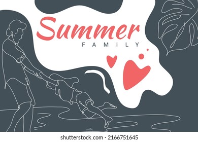 Summer Family Flat Illustration abstract background line art. Sales promotion material. perfect for social media banner design, poster, email, newsletter, advertisement, placard, brochure, web