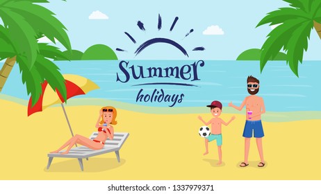 Summer family holidays flat style vector illustration. Concept for banner, website, flyer, graphic or video design