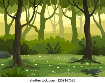 Summer Fantasy Forest Landscape, Vector Illustration.