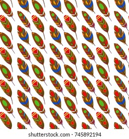 Summer fashion feathers pattern vector seamless. Africa ethnics texture. Festive background print for african fabric, wallpaper, wrapping paper and boho card template. Vector illustration.