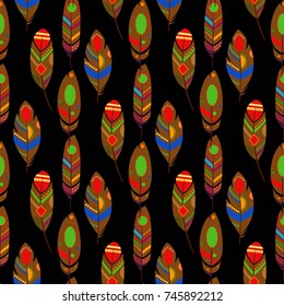 Summer fashion feathers pattern vector seamless. Africa ethnics texture. Festive background print for african fabric, wallpaper, wrapping paper and boho card template. Vector illustration.
