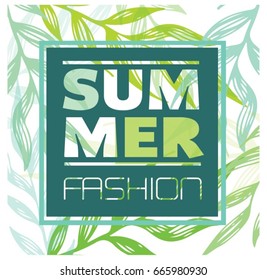 Summer fashion poster. Decoration frame. Tropical background