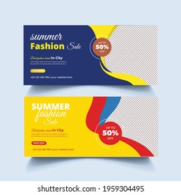 Summer fashion sale Facebook cover header social media post banner ads or summer sale offer summer fashion template design