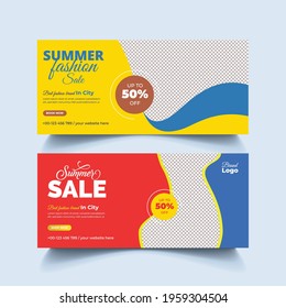 Summer fashion sale Facebook cover header social media post banner ads or summer sale offer summer fashion template design