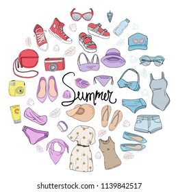 Summer fashion set with calligraphy