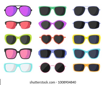 Summer fashion sunglasses set isolated on white background. Vector illustration