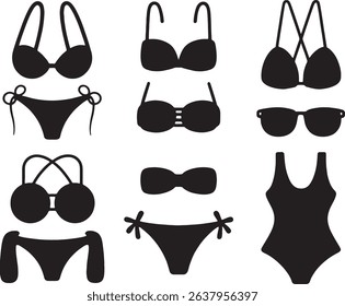 Summer fashion swimsuit bikini icons collection