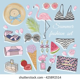 summer fashion vector accessories set