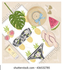 summer fashion vector accessories set background with elements