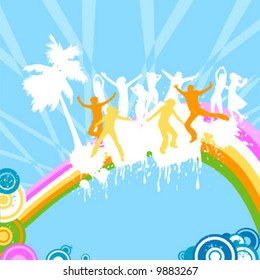 summer feeling; silhouettes dancing on a rainbow