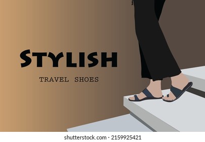 Summer of female shoe fashion style illustration. Way down the stairs