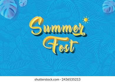 Summer Fest Tropical Background. Banana Leaf Pattern Design On Blue Background For Summer Sale. Vector illustration.