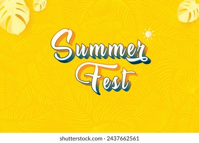 Summer Fest Tropical Background. Banana Leaf Pattern Design On Yellow Background For Summer Sale. Vector illustration.