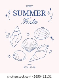 Verão Festa Shell Linha Desenho Desenho Ilustração Design