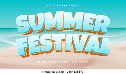 Summer festival 3d editable text effect template Suitable for summer beach style