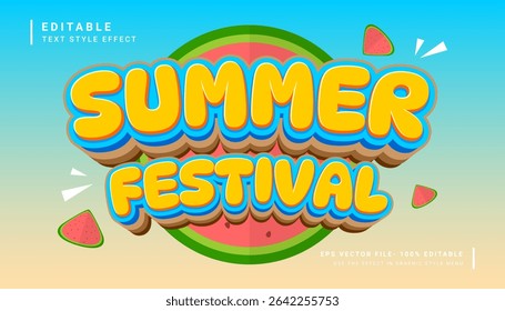 Summer festival 3d editable text effect vacation style. Vector illustration
