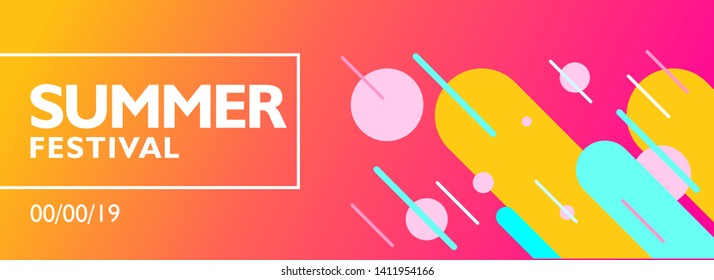 Summer festival banner template with abstract shape on gradient background
