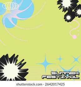 Summer Festival with Blasting Star, Bold Street Style Flat Decoration Background, Green