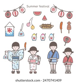 Summer festival and children's illustration set