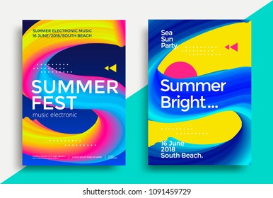 Summer festival electronic music poster. Club night party flyer. S letter with abstract gradients.