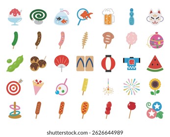 Summer festival icon set, simple vector illustration