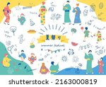 summer festival icons and yukata people
Japanese kannji character "NATSUMATSURI""summer festival"