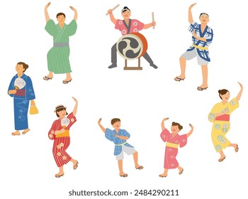 Summer festival in Japan. Traditional dance. 