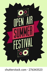 Summer festival open air poster. Retro typographical vector illustration.