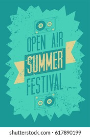 Summer festival open air typographical vintage grunge poster. Retro vector illustration.