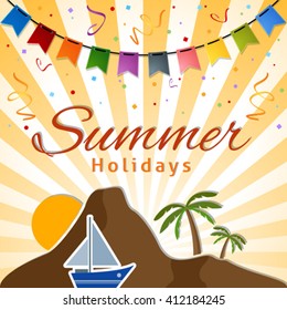 Summer festive background with tropical island. EPS 10