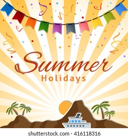 Summer festive background with tropical island. EPS 10