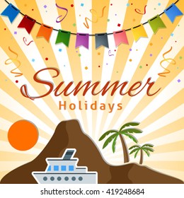 Summer festive background with tropical island. EPS 10