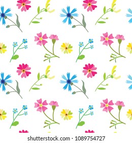 Summer field flowers seamless pattern  