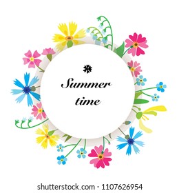 Summer field flowers vector frame